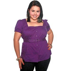 NWT Rare Torrid Square Neck Belted Empire Cap Sleeve Button Front Shirt 1X